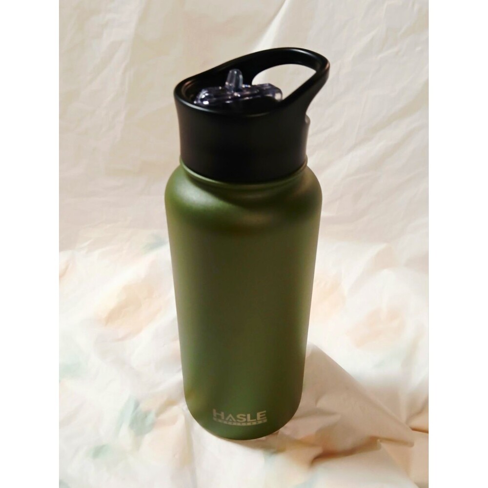 HASLE 32oz Green Stainless Steel Insulated Water Bottle w/ Straw Twist Lid
